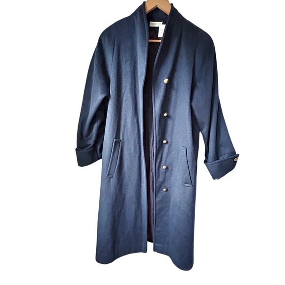Bill Blass Wool Coat‎ Long Overcoat Gold Buttons Collared Classic Minimalist - Picture 1 of 14
